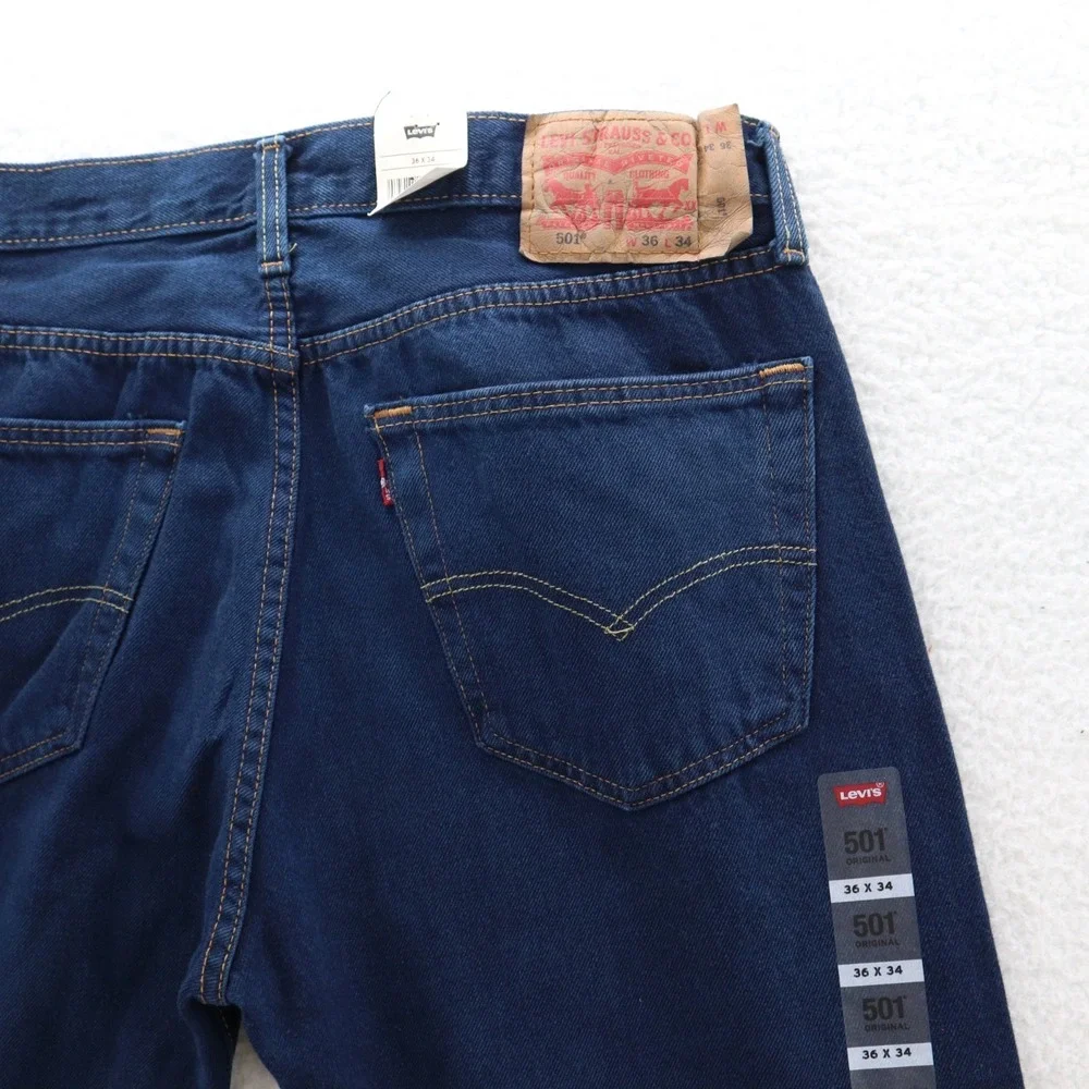 Levis 501 Jeans Men's 36x34 Navy Blue Original Button Fly Denim Grunge 90s Y2K